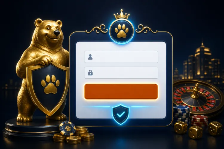 Baloo Casino veilig inloggen met beer-mascotte en beveiligingsschild